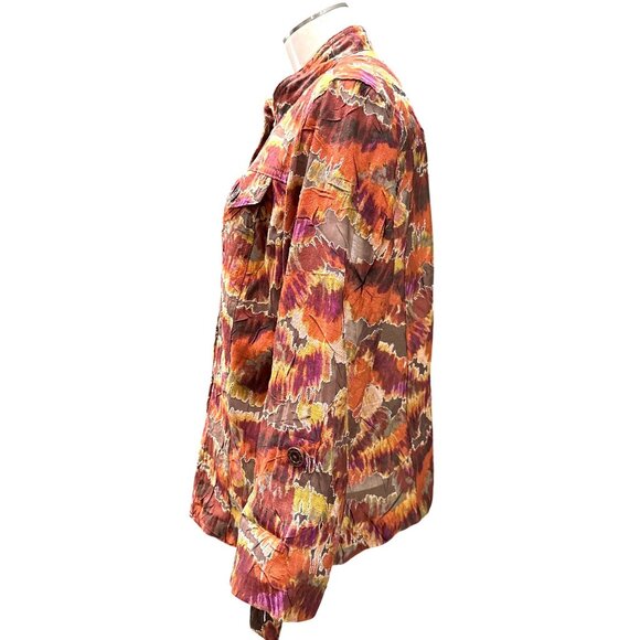Ruby Rd Size 10 Autumn Print Mandarin Collar Button Jacket Vibrant PrintMultico - Picture 3 of 12